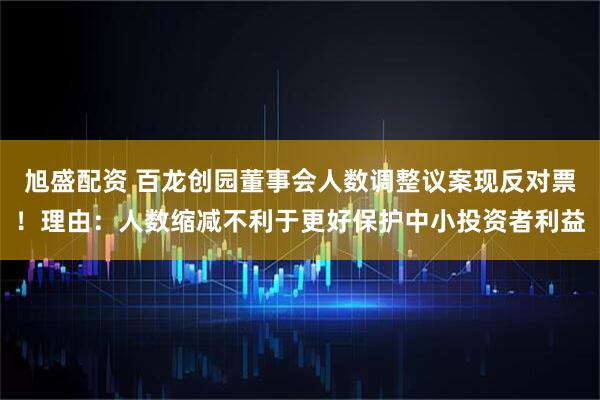 旭盛配资 百龙创园董事会人数调整议案现反对票!理由:人数缩减不利于更好保护中小投资者利益